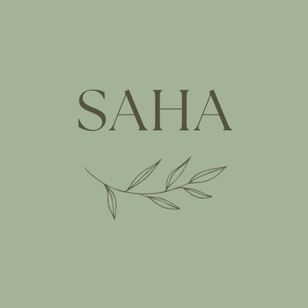 SAHA logo — botanical sprig on sage green